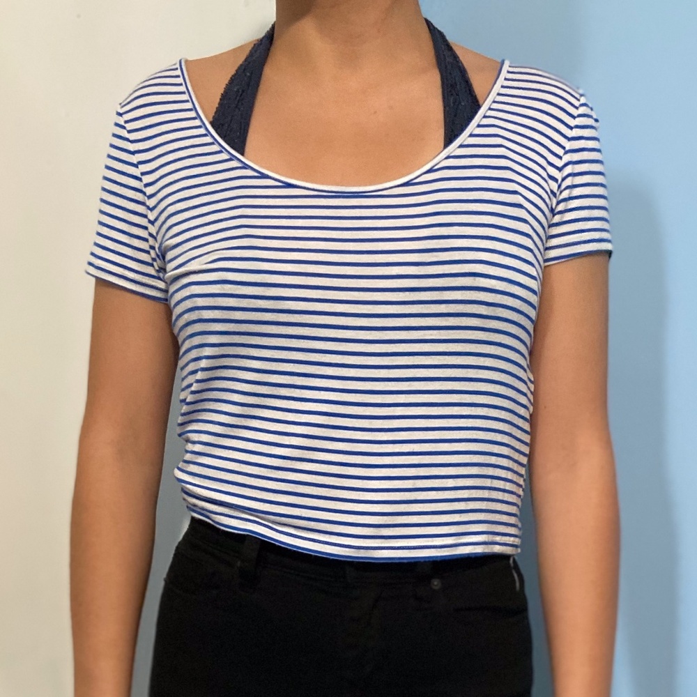 Blue and White Crop Top
